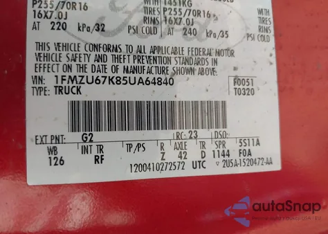 2005 Ford Explorer Sport Trac Adrenalin/Xls/Xlt from USA, damaged, VIN 1FMZU67K85UA64840